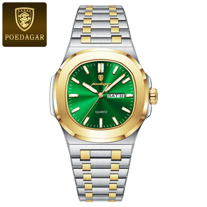 Montre Militaire Homme POEDAGAR – Cadran Carré, Acier Inoxydable, Lumineuse + Écrin