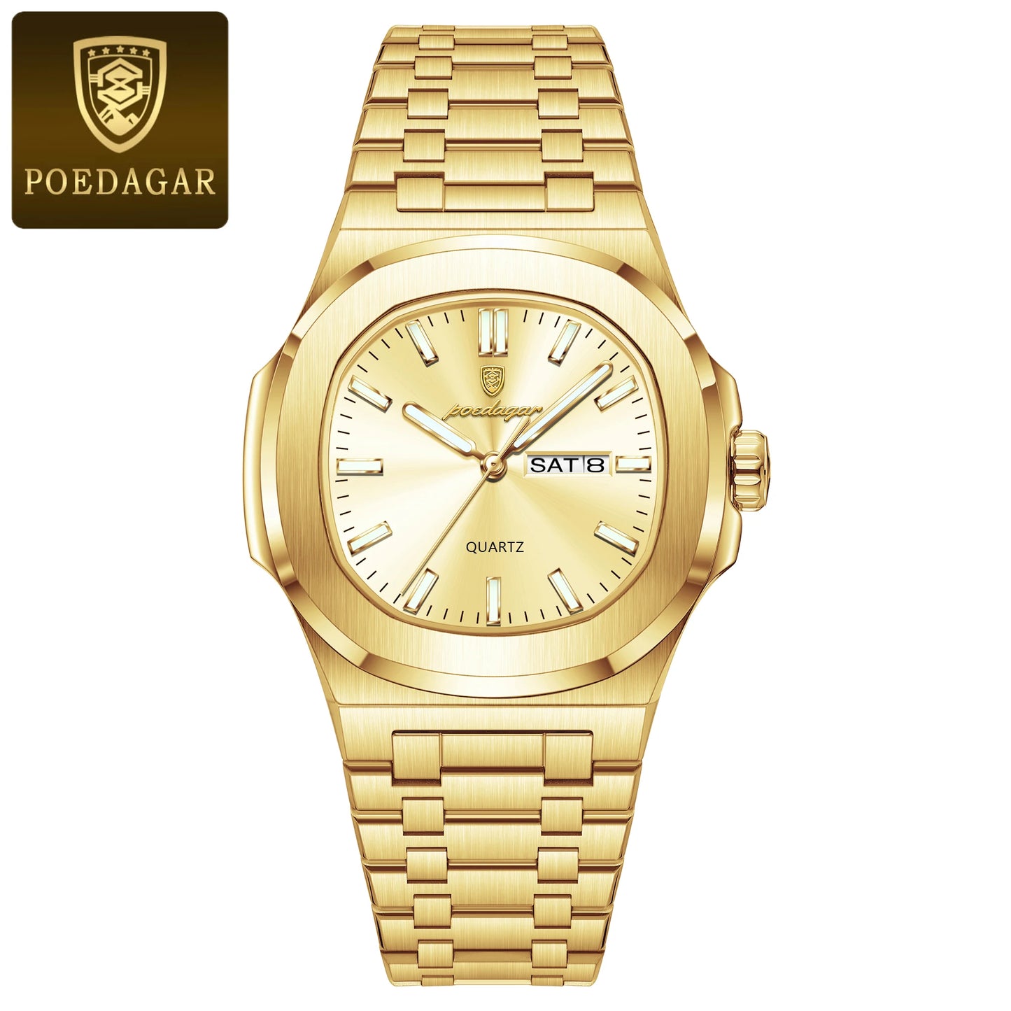 Montre Militaire Homme POEDAGAR – Cadran Carré, Acier Inoxydable, Lumineuse + Écrin